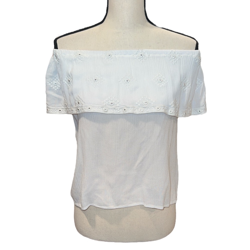 Pookie & Sebastian White Off Shoulder Top